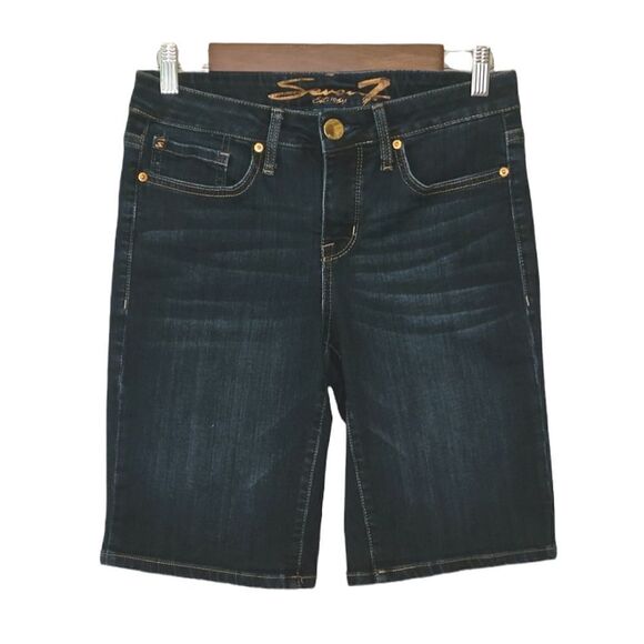 Seven7 Atlantic Wash Boyfriend Wiskered Faded Bermuda Denim Jean Shorts Size 4 - Picture 1 of 6